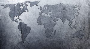 World map etched on metal
