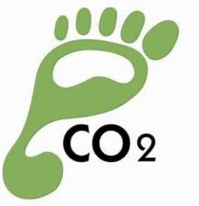 Green footprint with the chemical symbol CO2 for carbon dioxide