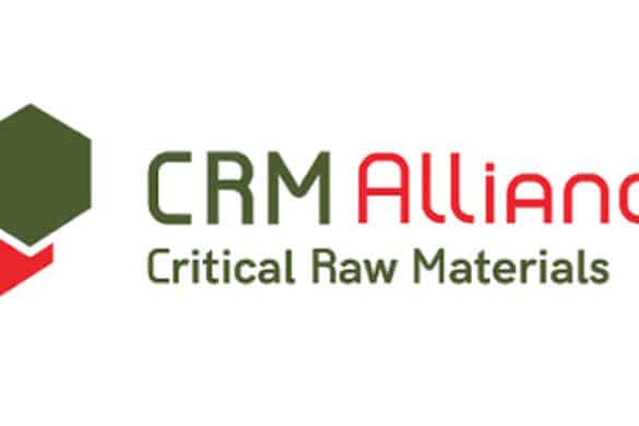 CRM Alliance logo featuring khaki green hexagon superimposed on red hexagon and text Critical Raw Materials