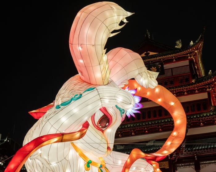 Giant rabbit lantern at the New Year parade in Shanghai, 26 December 2022