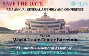 Image of the conference venue: World Trade Center Barcelona with text; Save The Date REIA Annual General Assembly and Conference, 21 June 202 General Assembly, 22-2 June 2023 conference