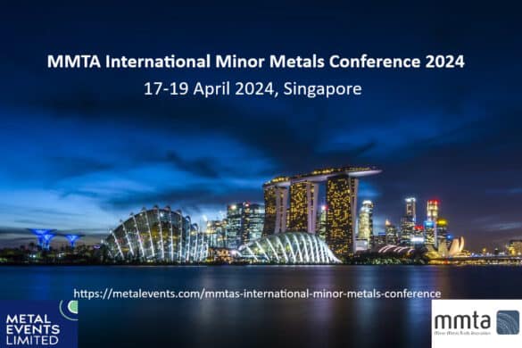 Image of Singapore waterfront with text 'MMTA International Minor Metals Conference 2024, 17-19 April 2024, Singapore'