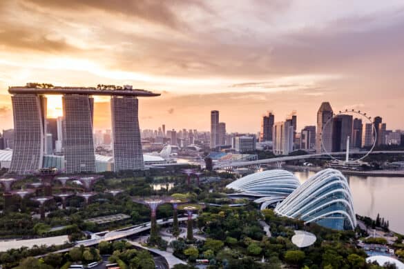 Aerial view of SIngapore at sunset