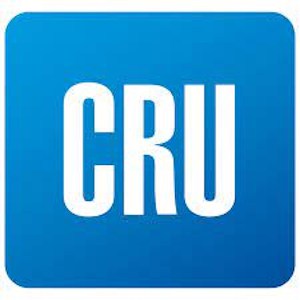 CRU logo featuring white letters on blue square with rounded corners