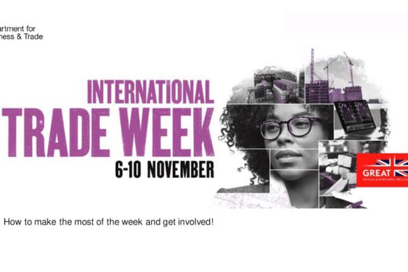International Trade Week 6-10 November event banner featuring graphics and text