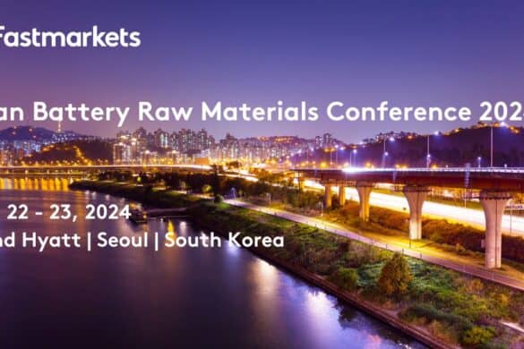 Waterside view of Seoul, with text Fastmarkets Asian Battery Raw Materials Conference 2024, 22-23 April 2024, Seoul, South Korea