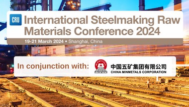 Event banner with image of rails, CRU and Minmetal logos and text International Steelmaking Raw Materials Conference 2024