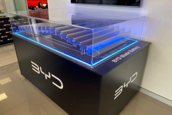 Image of BYD LFP battery on display in Sydney, Australia, photo by HDC Creative at Shuttlestock