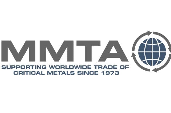 MMTA logo ingrey on white featuring a blue globe and text 'Supporting worldwide trade of critical metals since 1973'