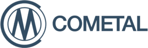 Cometal logo with a round graphic with the letter C enclosing the letter M