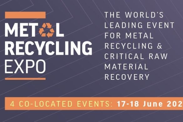 Banner in white and orange text on grey that says 'Metal Recycling Expo. 4 co-located events, 17-18 June 2026, Messe Frankfurt, Germany. The world's leading event for metal recycling and critical raw materials recovery'