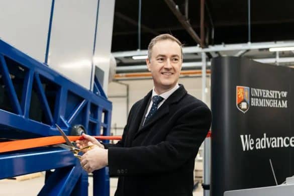 Chris McDonald MP cutting the ribbon at the opening of Birmingham’s rare earth magnet recycling facility