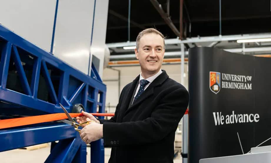 Chris McDonald MP cutting the ribbon at the opening of Birmingham’s rare earth magnet recycling facility